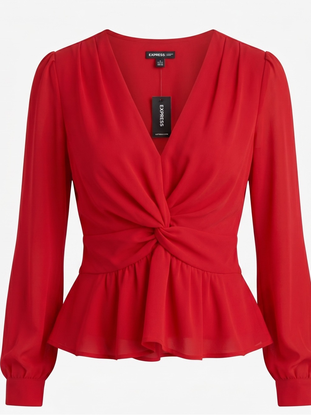 🆕Express Long-sleeve blouse with a twist front and peplum hem M
